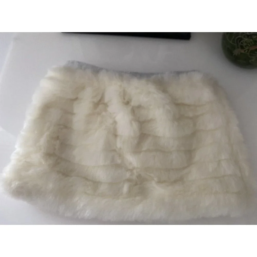 Toddler Girls Cream and Silver Faux Fur Skirt Size 3T Fuzzy Warm Stylish Elastic